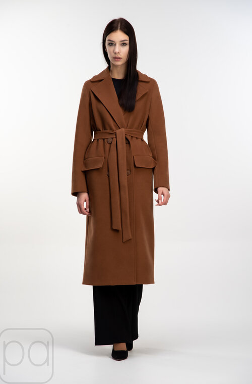 Пальто длинное с поясом ELVI цвет карамель купить Ровно 05