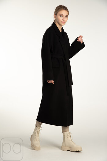 Пальто оверсайз с поясом длинное ORIGA черный цвет купить Харьков 