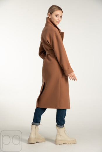 Пальто жіноче демісезонне з поясом VLADLEN колір кемел купити Гнівань 