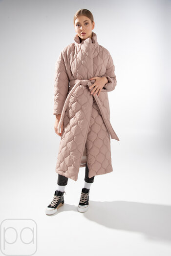 Пальто стьобане у виді ромба довге BOCHAROVA беж темний купити Вінниця