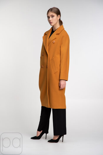 Пальто двуборное с поясом демисезонное NINA VLADI цвет горчица купить Чернигов 01
