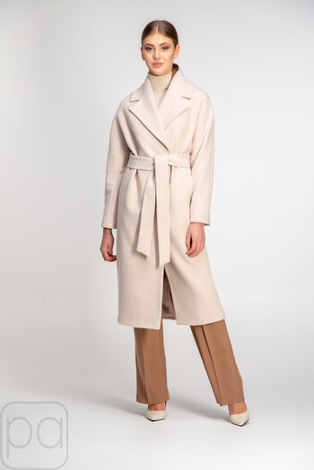 Класичне довге пальто з поясом NINA VLADI бежевий колір купити Черкаси 1