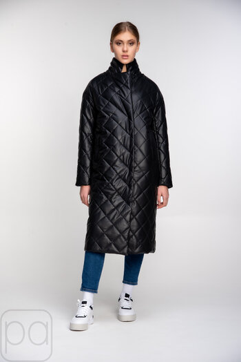 Куртка-пальто стьобане з еко-шкіри SNOW-OWL колір чорний купити Чернівці 