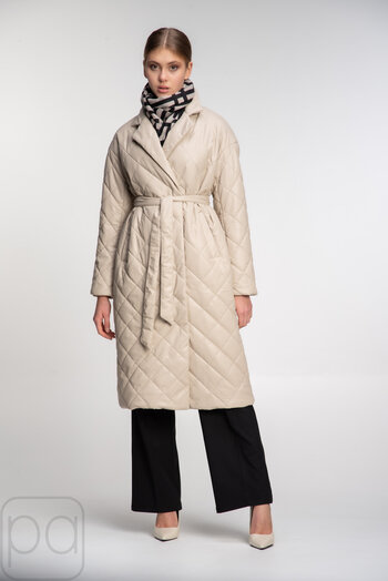Куртка стеганная с поясом эко-кожа SNOW-OWL молочный цвет купить Бар 