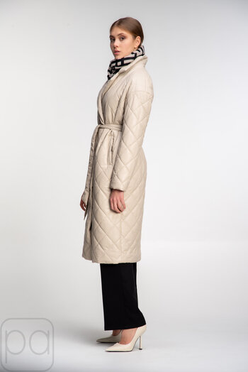 Куртка стеганная с поясом эко-кожа SNOW-OWL молочный цвет купить Бар 01