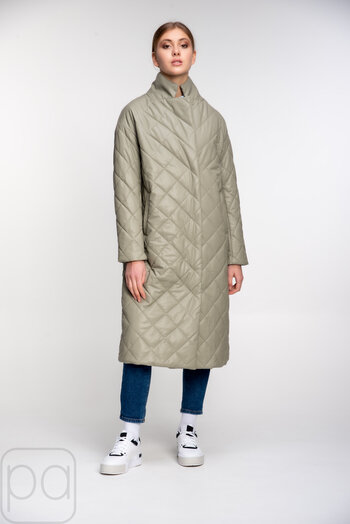 Куртка стеганная длинная с поясом SNOW-OWL цвет оливковый бесплатная доставка 01