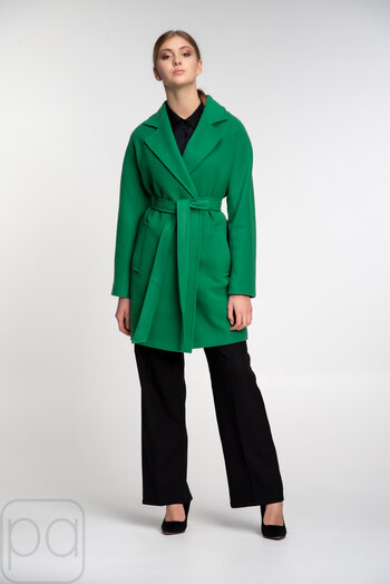 Демисезонное пальто короткое с поясом NINA VLADI зеленый цвет купить Черкассы 