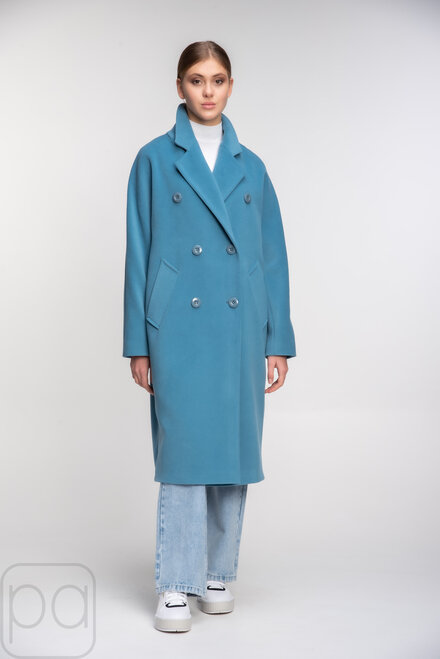 Длинное пальто с поясом оверсайз NINA VLADI голубой цвет купить Сумы 