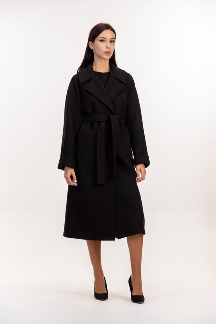 Пальто классическое с поясом на запах VLADLEN цвет черный купить Винница 