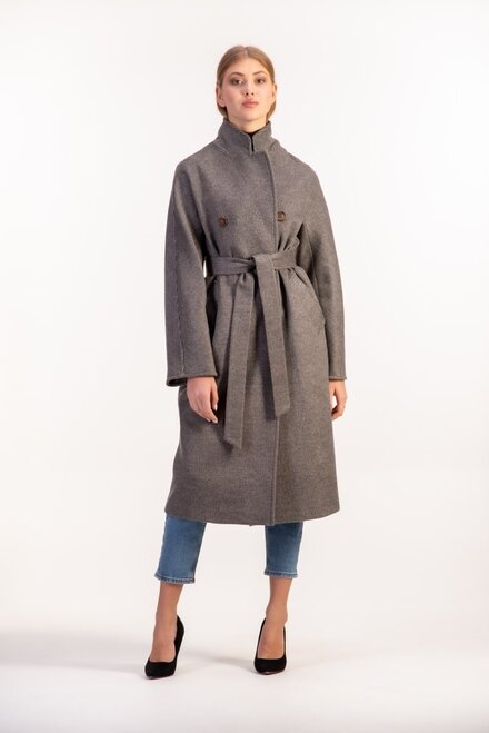 Пальто класичне з поясом LORETTA колір сірий-світлий купити Київ 