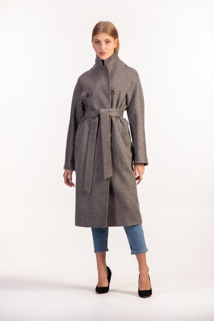 Пальто класичне з поясом LORETTA колір сірий-світлий купити Київ 1