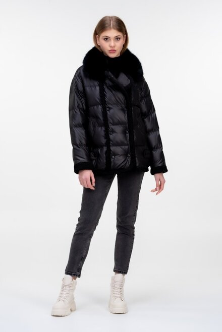 Коротка зимова куртка з хутром PANGMILLION колір чорний купити Полтава 1