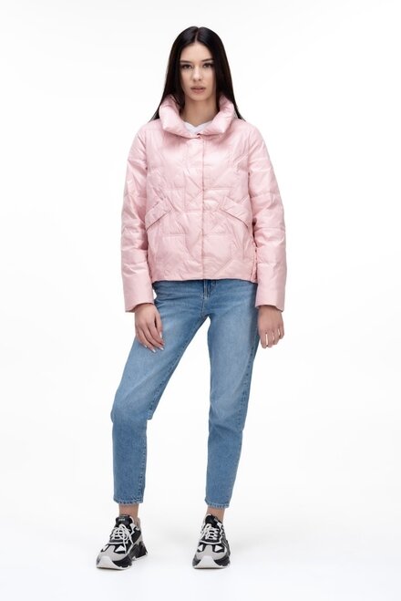 Короткая стеганная куртка на весну VIVILONA цвет розовый купить Сумы 1
