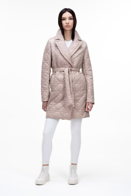 Стьобане пальто жіноче з поясом EMIS колір бежевий купити Умань 