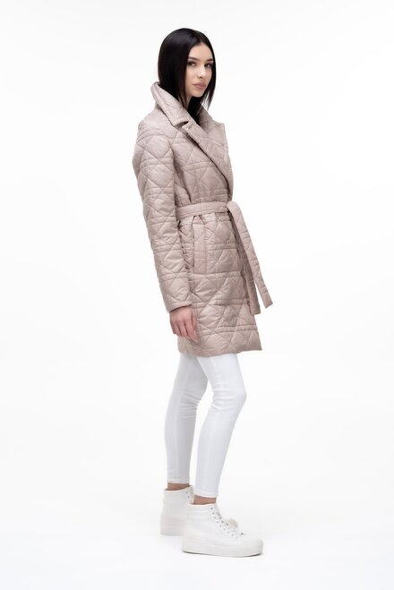 Стьобане пальто жіноче з поясом EMIS колір бежевий купити Умань 1