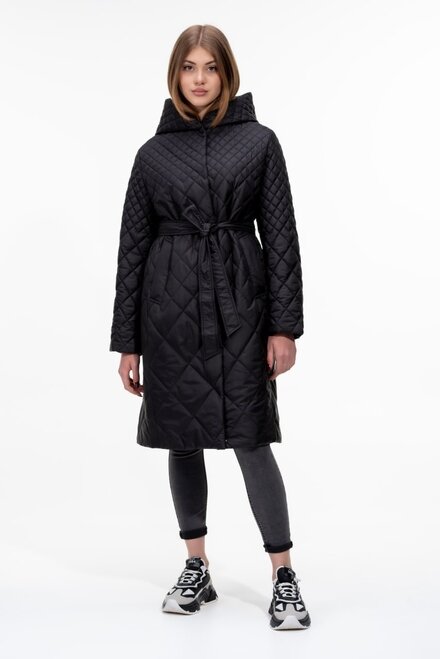 Довга куртка з каптуром та поясом SNOW-OWL колір чорний купити Вінниця 
