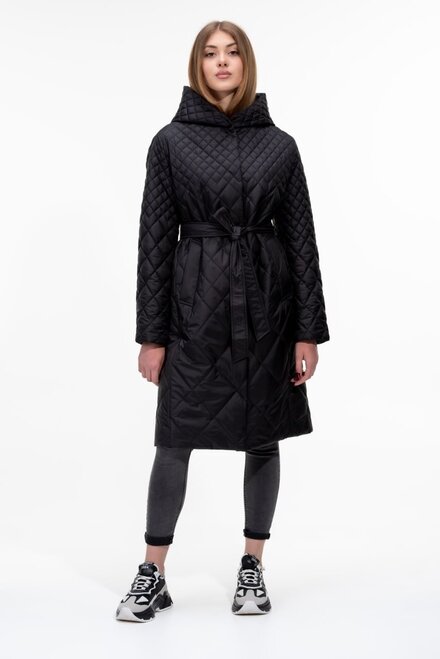 Довга куртка з каптуром та поясом SNOW-OWL колір чорний купити Вінниця 1