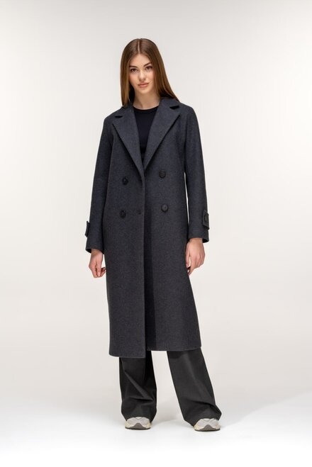 Длинное двухбортное пальто ELVI серый черный купить Умань 