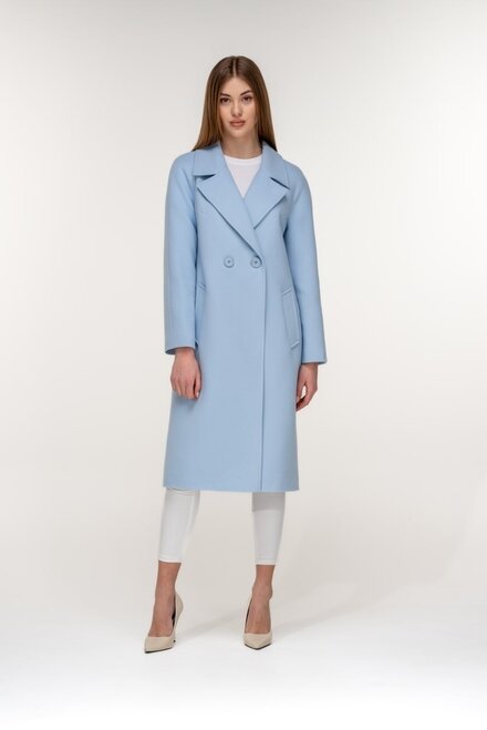 Пальто з поясом двобортне ALISA колір блакитний купити Київ 