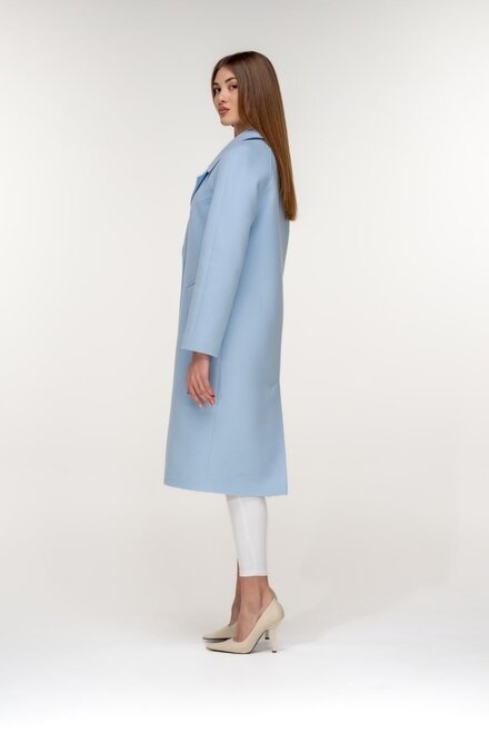 Пальто з поясом двобортне ALISA колір блакитний купити Київ 1