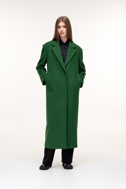 Довге пальто з накладними плечима ALBANTO колір зелений купити Львів 