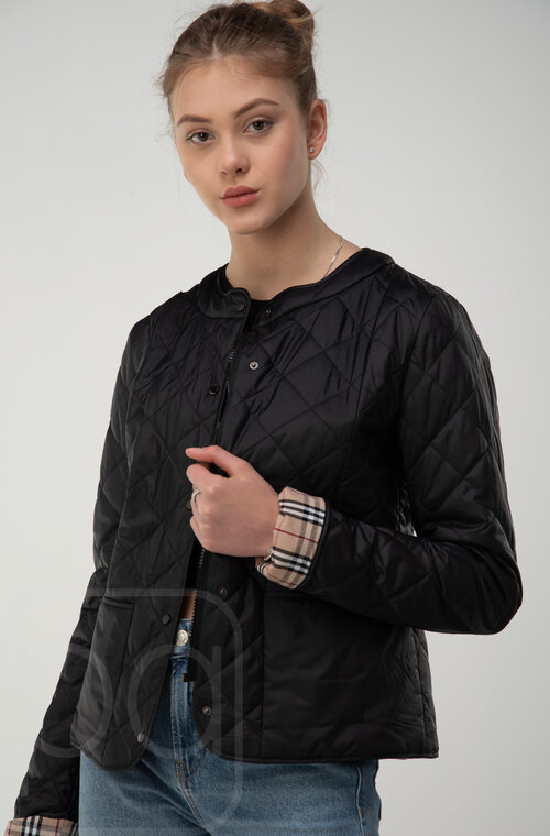 Короткая стеганая куртка с шарфом BUTTON черный цвет купить Стрый 04