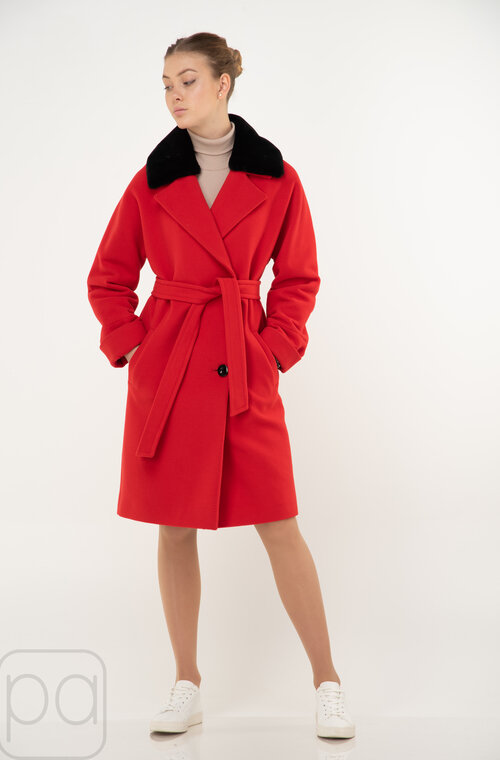 Пальто с мехом NINA VLADI цвет красный купить Хмельник 1