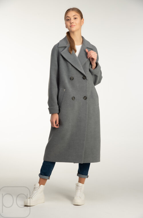 Свободное двубортное пальто на пуговицах ANGL серый цвет купить Луцк 