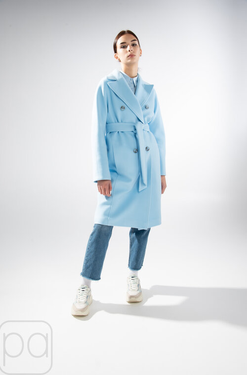 Кашемировое пальто двубортное MART голубой цвет купить Херсон