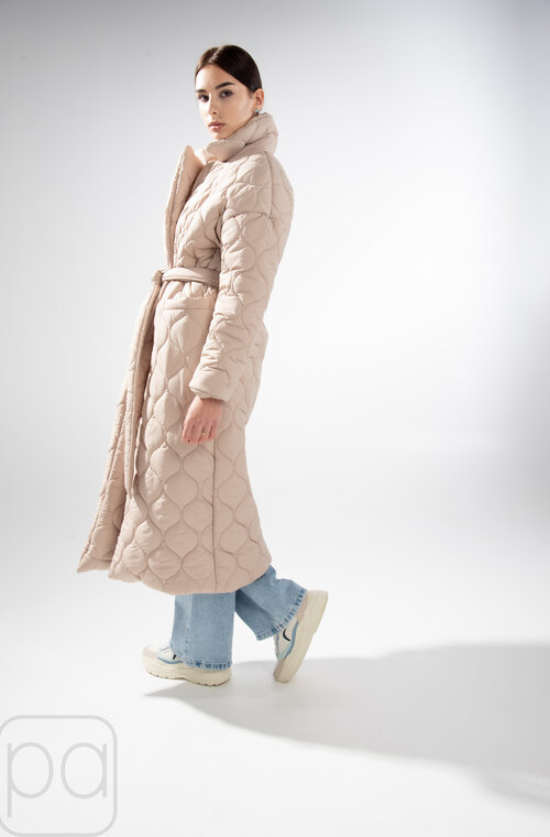 Стеганое пальто с поясом демисезонное BOCHAROVA цвет бежевый купить Кропивницкий 2