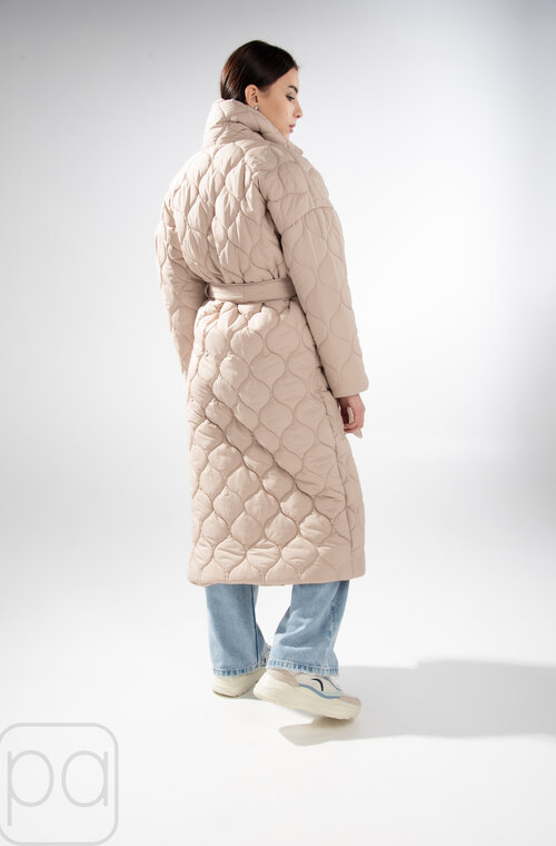 Стьобане пальто з поясом демісезонне BOCHAROVA колір бежевий купити Кропивницький 6