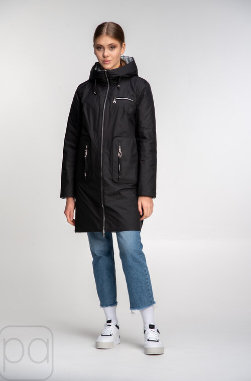 Двухсторонняя куртка стеганная SVIDNI цвет черный купить Мариуполь 02