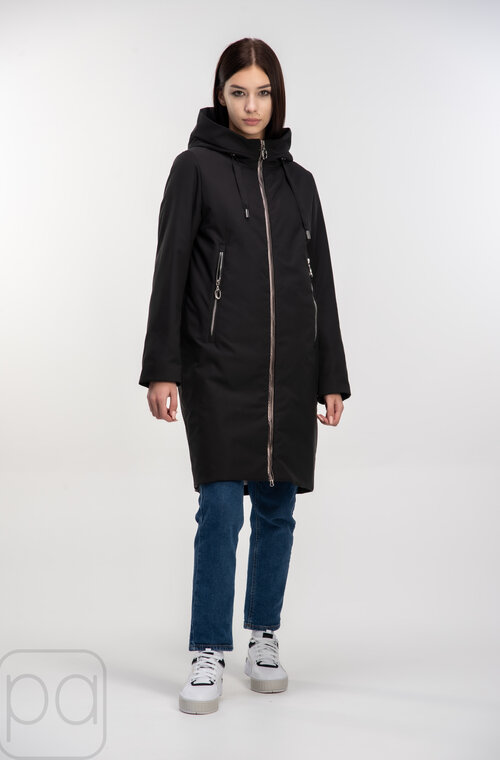 Куртка довга чорний колір з капюшоном SNOW-OWL купити Мелітополь 04