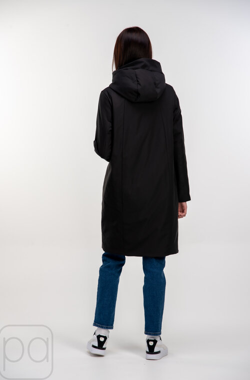Куртка довга чорний колір з капюшоном SNOW-OWL купити Мелітополь 03