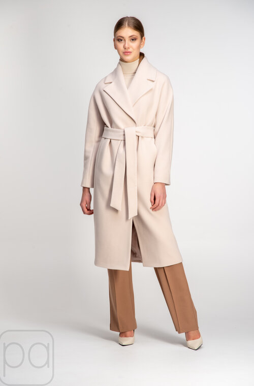 Классическое длинное пальто с поясом NINA VLADI бежевый цвет купить Черкассы 1