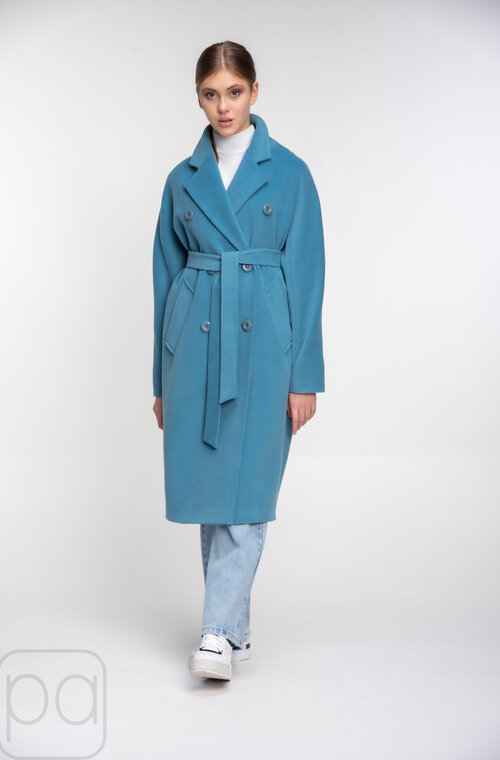 Довге пальто з поясом оверсайз NINA VLADI блакитний колір купити Суми 04