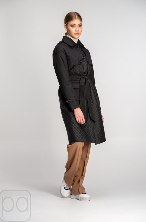 Куртка на весну стеганая с поясом SVIDNI черный цвет купить Луцк 3