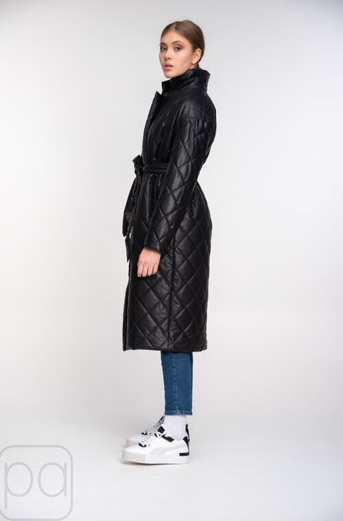 Куртка-пальто стеганное из эко-кожи SNOW-OWL цвет черный купить Черновцы 05