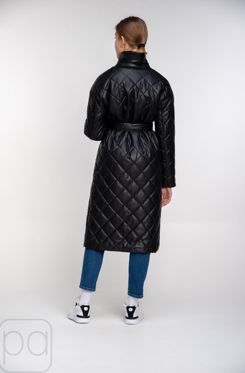 Куртка-пальто стеганное из эко-кожи SNOW-OWL цвет черный купить Черновцы 06