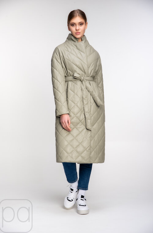 Куртка стеганная длинная с поясом SNOW-OWL цвет оливковый бесплатная доставка 03