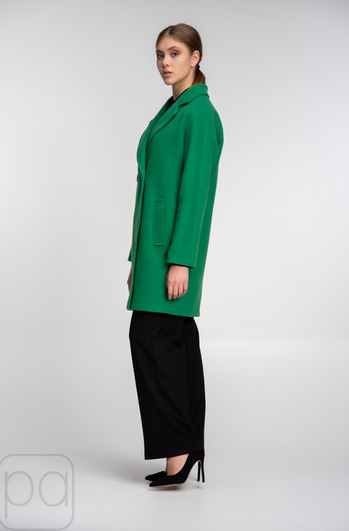 Демісезонне пальто коротке з поясом NINA VLADI зелений колір купити Черкаси 01
