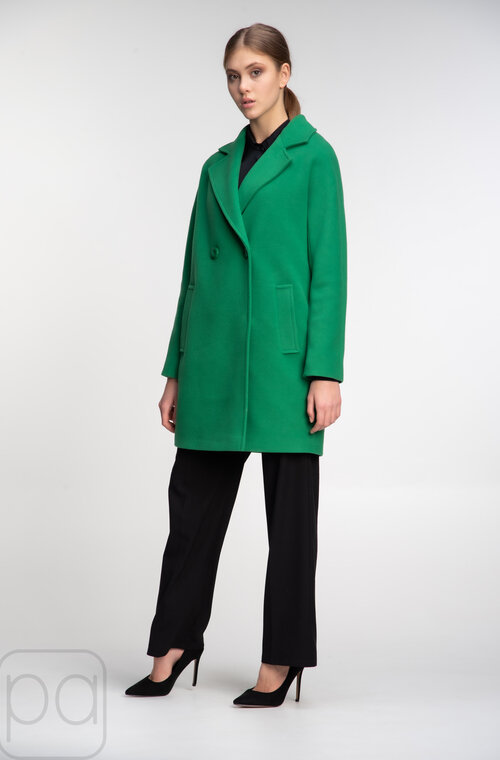 Демісезонне пальто коротке з поясом NINA VLADI зелений колір купити Черкаси 02