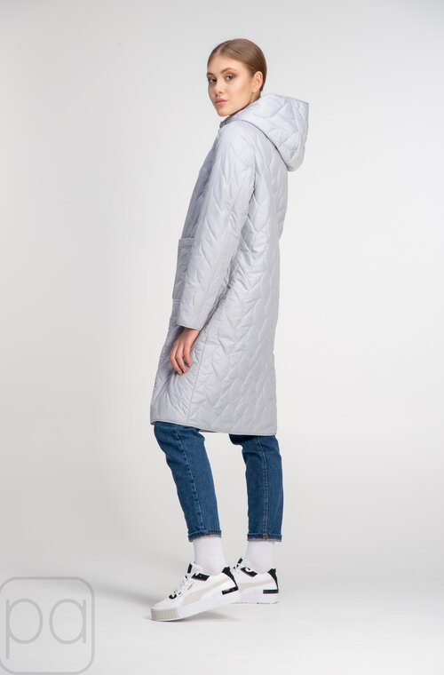 Двостороння куртка стьобана з капюшоном SVIDNI сірий колір купити Херсон 2