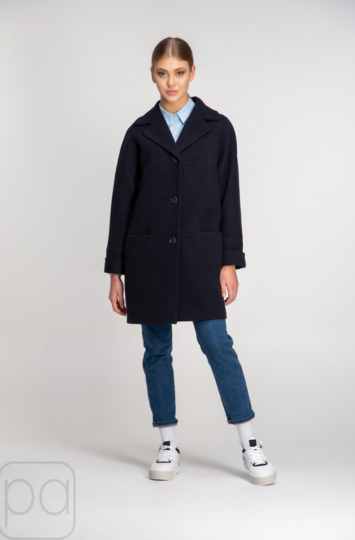 Короткое пальто демисезонное без пояса NINA VLADI цвет синий купить Полтава