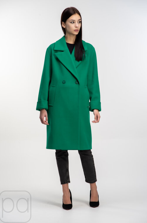 Пальто двухбортное демисезонное с поясом ELVI цвет зеленый купить Сумы 