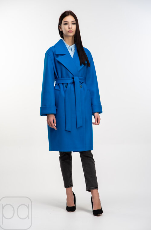 Пальто середньої довжини з поясом ELVI колір синій купити Чернігів 05