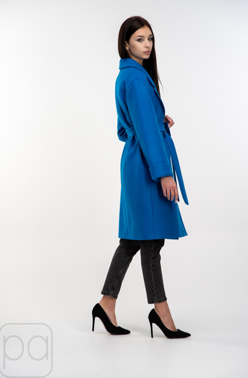 Пальто середньої довжини з поясом ELVI колір синій купити Чернігів 06