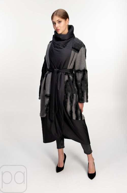 Довге пальто комбіноване CHIAGO колір чорний купити Кропивницький 