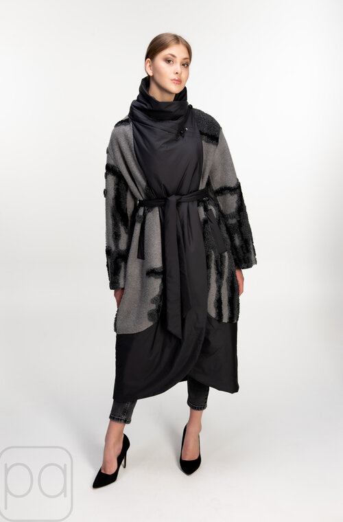 Длинное пальто комбинированное CHIAGO цвет черный купить Кропивницкий 1