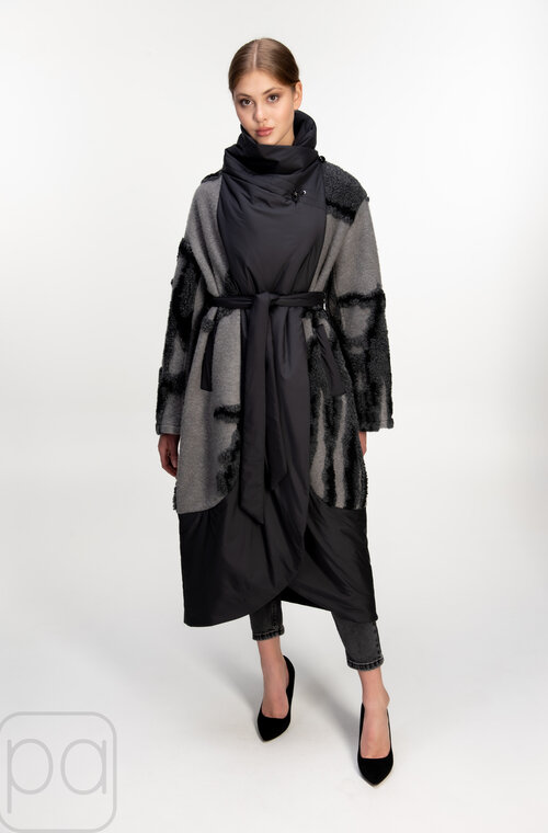 Длинное пальто комбинированное CHIAGO цвет черный купить Кропивницкий 2